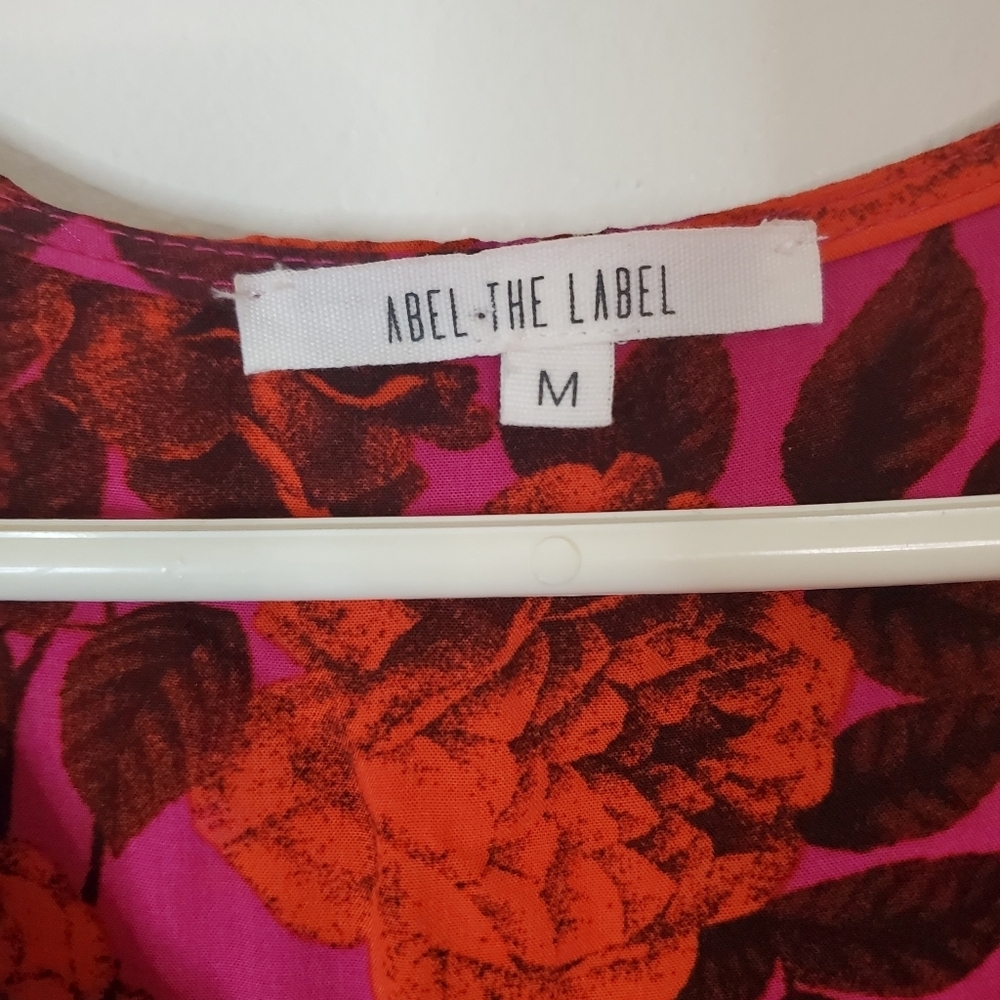 Abel The Label Purple Red Floral Midi Dress Size Medium High-Low Flutter Sleeves - Picture 5 of 12